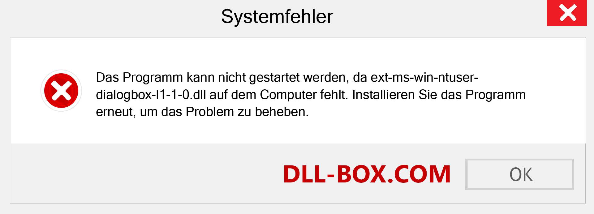 ext-ms-win-ntuser-dialogbox-l1-1-0.dll-Datei fehlt?. Download für Windows 7, 8, 10 - Fix ext-ms-win-ntuser-dialogbox-l1-1-0 dll Missing Error unter Windows, Fotos, Bildern